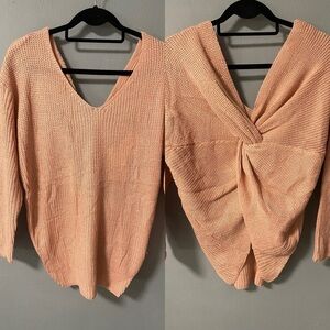 NWT Miracle Open Knit Twist Back Peachy Rose Color Sweater. Size M/L